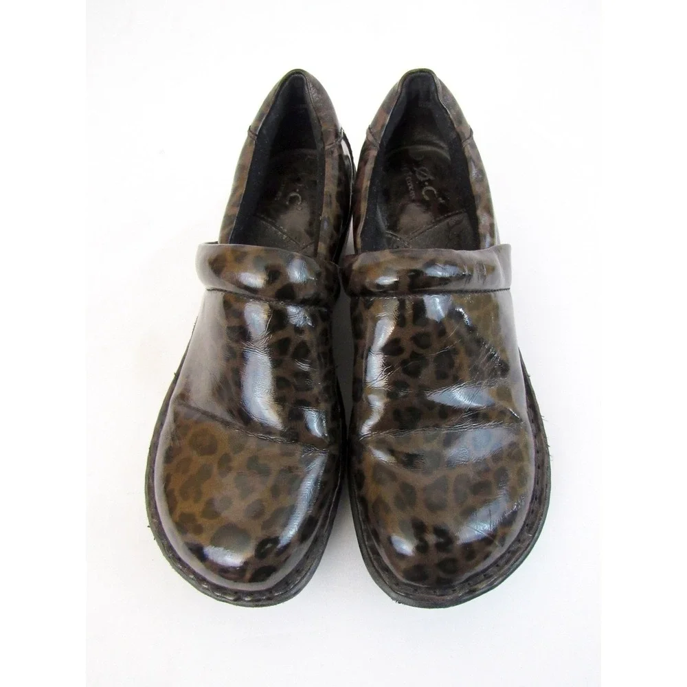 B.O.C. By Born Animal Print‎ Patent Leather Print Work Clogs Size 7.5